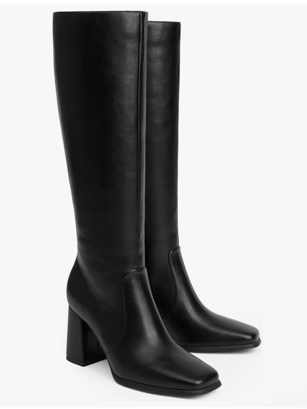 Black Knee-High Block Heel Boots - Women